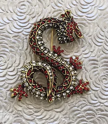 Dragon Vintage Style  Brooch Enamel On Gold Tone Metal • $19.95