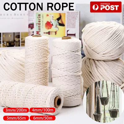 3/4mm Natural Cotton String Twisted Cord Craft Macrame Artisan Rope Weaving AU • $9.99