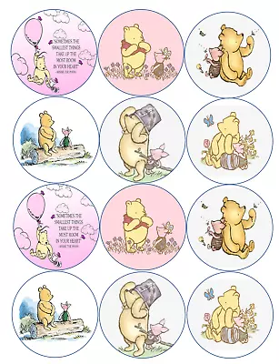 Set Of 12 Classic Pooh Pink Edible Paper Cupcake Cookie Toppers Decorations  • $5