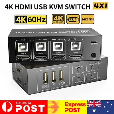 4K 60Hz USB HDMI KVM Switch Box 4X1 Switcher HDCP 2.2 With Desktop Controller PC • $66.47
