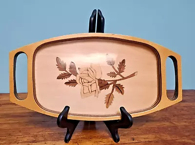 Wood Marquetry Serving Vanity Tray Mid Century Modern Inlaid Rose Flower Vintage • $27.95