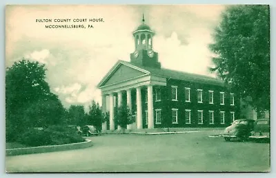 McConnellsburg PA~Fulton County Court House~Clock Tower~Cotton Clouds~1930s B&W • $6