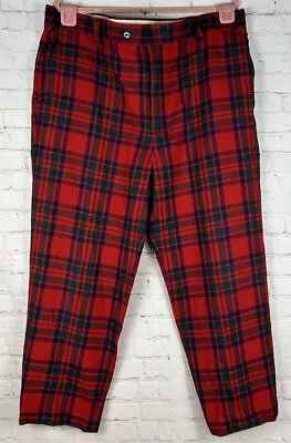 VTG Strathmore Scotland Red Plaid Wool Golf Slacks Pants Size 42 X 29 • $33.88