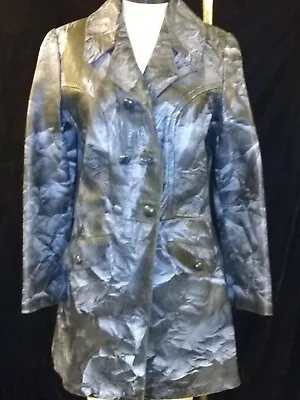 Vtg 70s PRINTED LEATHER Custom Handmade Princess Spy Tie Dye Jacket Coat RARE S • $123.28