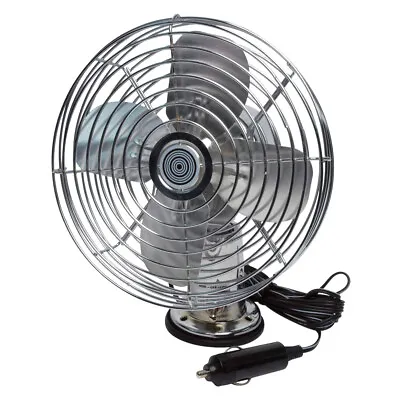 12V Metal Truck Or Bus Fan W Dash Mount Vintage Chrome Look 2-Speed Electric Coo • $36.99