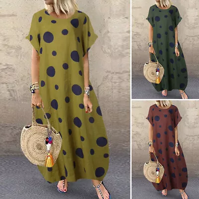 $20.75 • Buy ZANZEA 10-24 Women Summer Short Sleeve Sundress Gown Polka Dot Long Maxi Dress