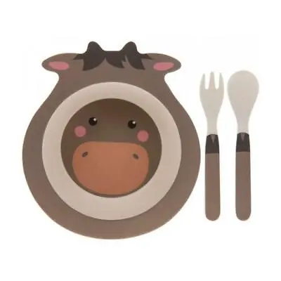 Kids Pony Bamboo Farm Animal 3 Piece Bowl Fork Spoon Child Breakfast Set • £9.49