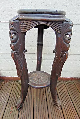 Antique Carved Wood Mythical Japanese Chinese Figural Table Plant Vase Stand • £100