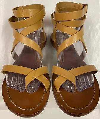 Tory Burch Tan Leather Gladiator Patos Sandals Ankle Wrap Buckle Toe Loop Sz 10M • $30