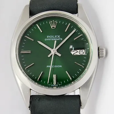 Rolex Oyster Date Precision Sunburst Green 34mm Vintage Steel Watch 6694 • $3199