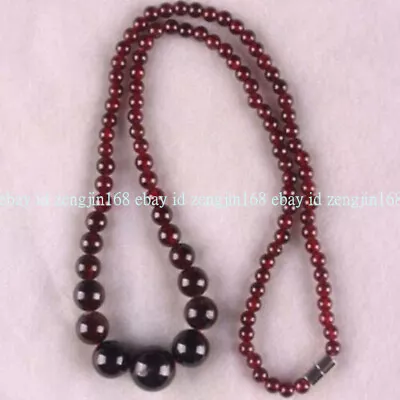 Fashion 5-11mm Natural Dark Red Garnet Round Gemstone Beads Necklace 17  AAA+ • $11.27