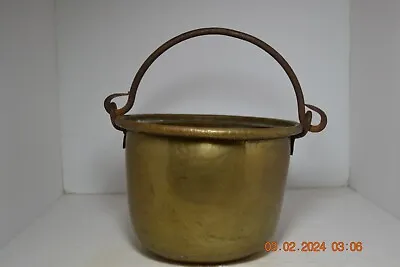 Antique Brass Dovetail Cauldron With Iron Rat Tail Handle Rolled Edge Rim • $75