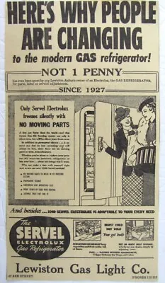 Vintage 1940 ELECTROLUX Servel Gas Refrigerator Newspaper Print Ad • $9.97