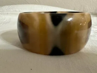 Vintage Faux Bakelite Lucite Chunky Bangle Bracelet Browns & Tan Marbled 1 1/2  • $7.95