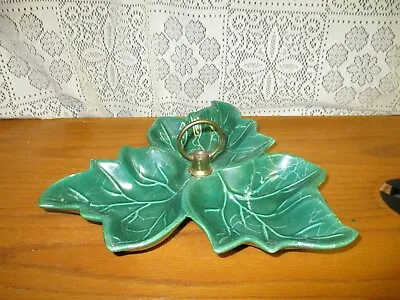 Vintage California Pottery Relish Dish Retro Dish Green 3 Leaf Pottery No10 USA • $8