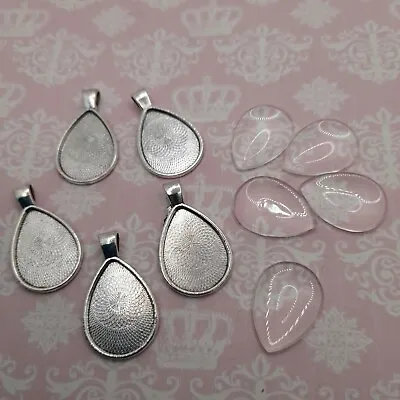 £4.52 • Buy Silver Rain Tear Drop Cabochon Setting 18mm X 25mm Pendant Bezel Resin Jewellery