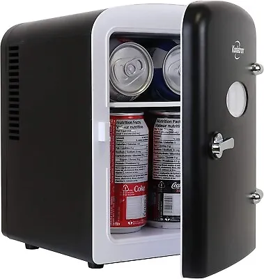 Koolatron 4L 6 Can Retro Electric Portable Mini Fridge Cooler 12V ACCord (Black) • £39.99