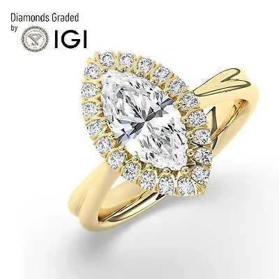 IGI 2CT  Solitaire Lab-Grown Marquise Diamond Engagement Ring 18K Yellow Gold • $3336