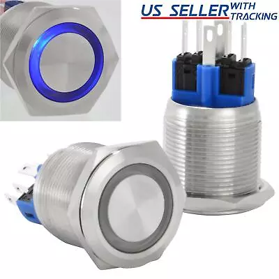 22mm Stainless Steel Momentary Push Button Switch With Blue LED • $9.99
