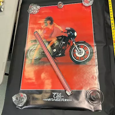 VINTAGE 1985 CAFE RACER POSTER 22x34  GIRL ON MOTORCYCLE SEALED P33 • $40