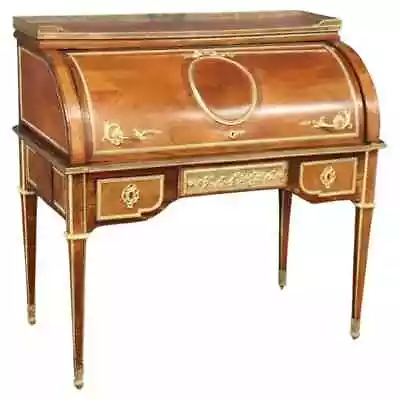 Best Dore' Bronze Mounted Putti Walnut Cylinder Writing Desk With Leather • $6495