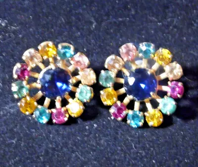 J Crew Signed Gold Tone Color Crystals Round Shaped Stud Earrings • $4.95