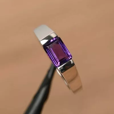 1Ct Emerald Cut Lab Created Purple Amethyst Wedding Ring 14k White Gold Plated . • $71.49