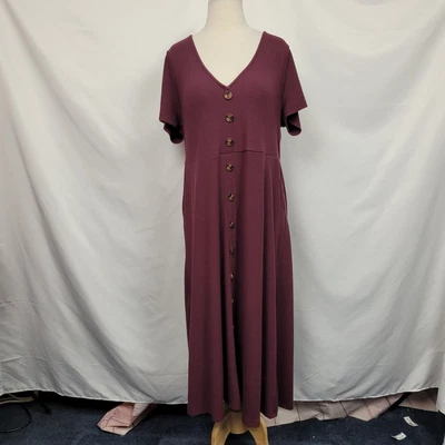 £20.65 • Buy Torrid Womens Midi Rib Button Front Dress Short Sleeve V-Neck Winetasting Size 1