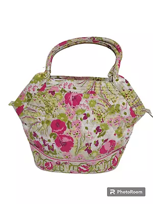 Vera Bradley Make Me Blush Pink Green Purse Tote Bag Floral Diagonal Side Pocket • $14.30