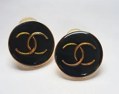 $500 • Buy Vintage Chanel CC Logo Gold & Black Earrings
