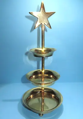 Vintage Small Brass 3 Tiered Serving Nesting Candy Nuts Tray Star Topped 12.25  • $14.50