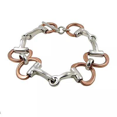 Horsebit Snaffle 925 Solid Sterling Silver And Copper Horse Tack Bracelet • £149.99