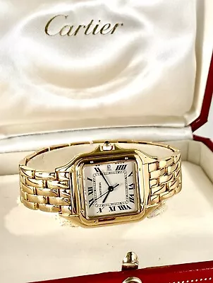 STUNNING Vintage 1990s CARTIER Panthere SOLID 18K GOLD Large 27MM Watch 887968 • $11995