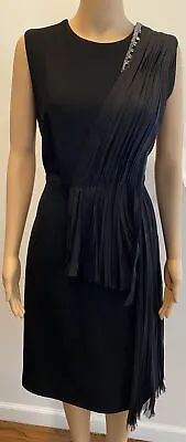 J. MENDEL Black Sheath Dress W/ Draped Pleats And Sequin Embellishment SZ 8 • $212.50