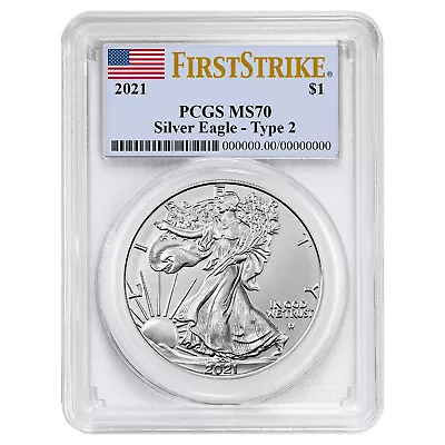 2021 $1 Type 2 American Silver Eagle PCGS MS70 FS Flag Label • $56.91