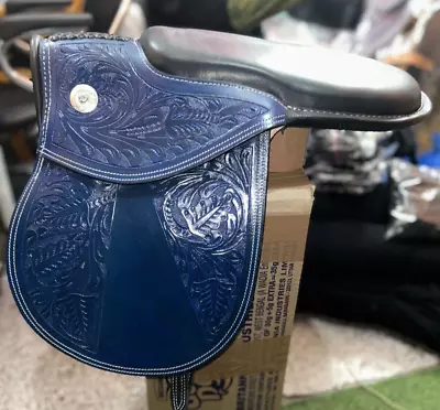 Racing Exercise Saddle Blue Leather Horse Fits To All Sizes 16 17 18  • $158.40