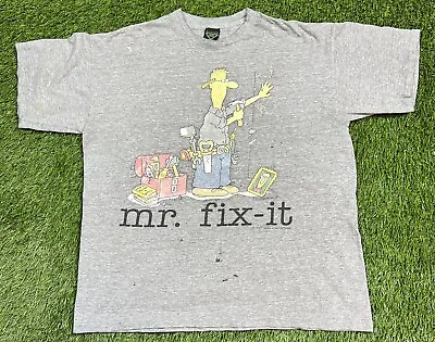 Vintage 1990 Jim Benton Mr Fix It Comic Book Cartoon T-Shirt Men's L USA Gray • $13.99