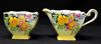Vintage ROYAL WINTON Grimwades Floral Yellow Porcelain Sugar & Creamer Set VGUC • $26.99