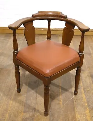 Antique Style Carved Oak Bow Back Captains Corner Chair - Desk Chair • £95