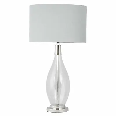 £39.99 • Buy Contemporary Large 55cm Glass & Chrome Table Lamp Bedside Light Grey Linen Shade