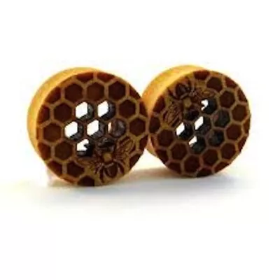 Organic Wood Honey Bee Plugs/Tunnels/Gauges 2 Piece (1 Pair) (A/3/2/21) • $4.99