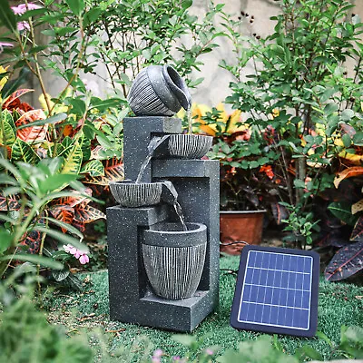 £79.99 • Buy Solar Garden Water Feature Fountain With LED Light Cascading Barrel Outdoor ECO