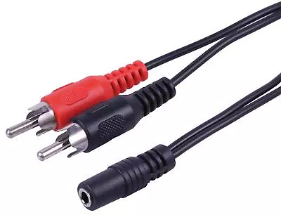 3.5mm Jack Female Socket To 2 RCA Phono Plugs Adapter Y Splitter Cable Lead • £3.99