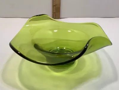 Vintage MCM Mid-Century Epic Green Viking Glass Bowl Candy Dish 7.5  • $24.99
