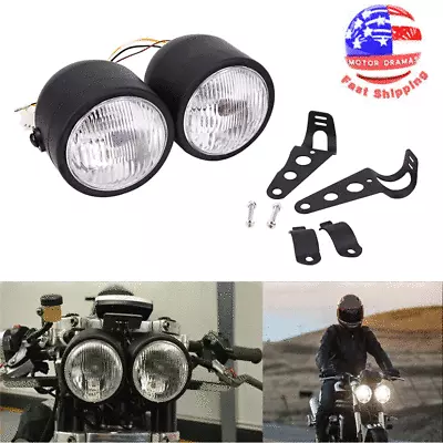 Twin Headlight Double Dual Lamps For Harley Softail Street Fighter Dirt Bike • $34.73