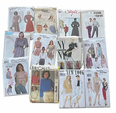 12 Lot Vintage 80s 90s Blouses Sewing Patterns Blazers Uncut/Cut Vogue Sz 6-20 • $26.90
