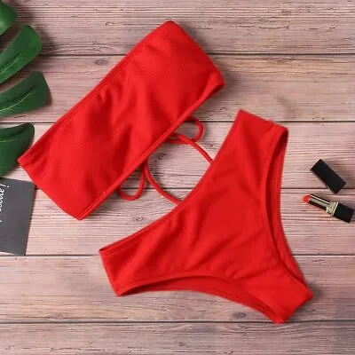 £29.73 • Buy Red Pink Black Yellow Orange Bikini High Waist Strapless Sexy Women Swimwear 
