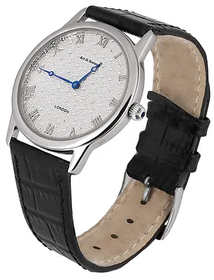 Diamond Effect Watch With Leather Strap Sterling Silver 925 From Ari D Norman • £362.52