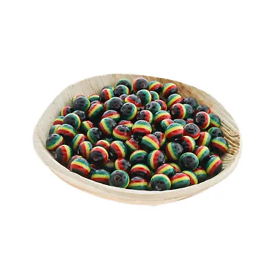 $6.50 • Buy Round Resin Beads 8mm - Rasta Red, Yellow And Green Stripe - 50 Beads - BD266