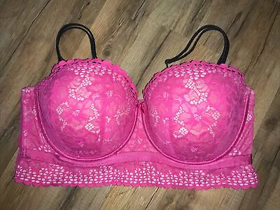 Cacique Lane Bryant Multi-way Strapless Lightly Lined LONGLINE Bra Pink UW 42DDD • £17.35